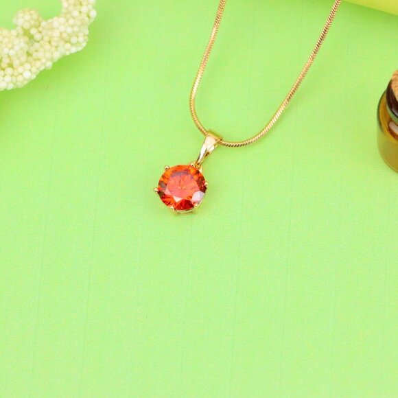 "Fiery Red Round Pendant in Gold Plating with Elegant Minimal Look, XPPT1676 - Picture 2 of 13